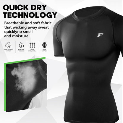 Men's Compression Quick Dry Short Shirts UPF 50+ UV Sun Protection Workout Undershirts Weatherproof Rash Guard