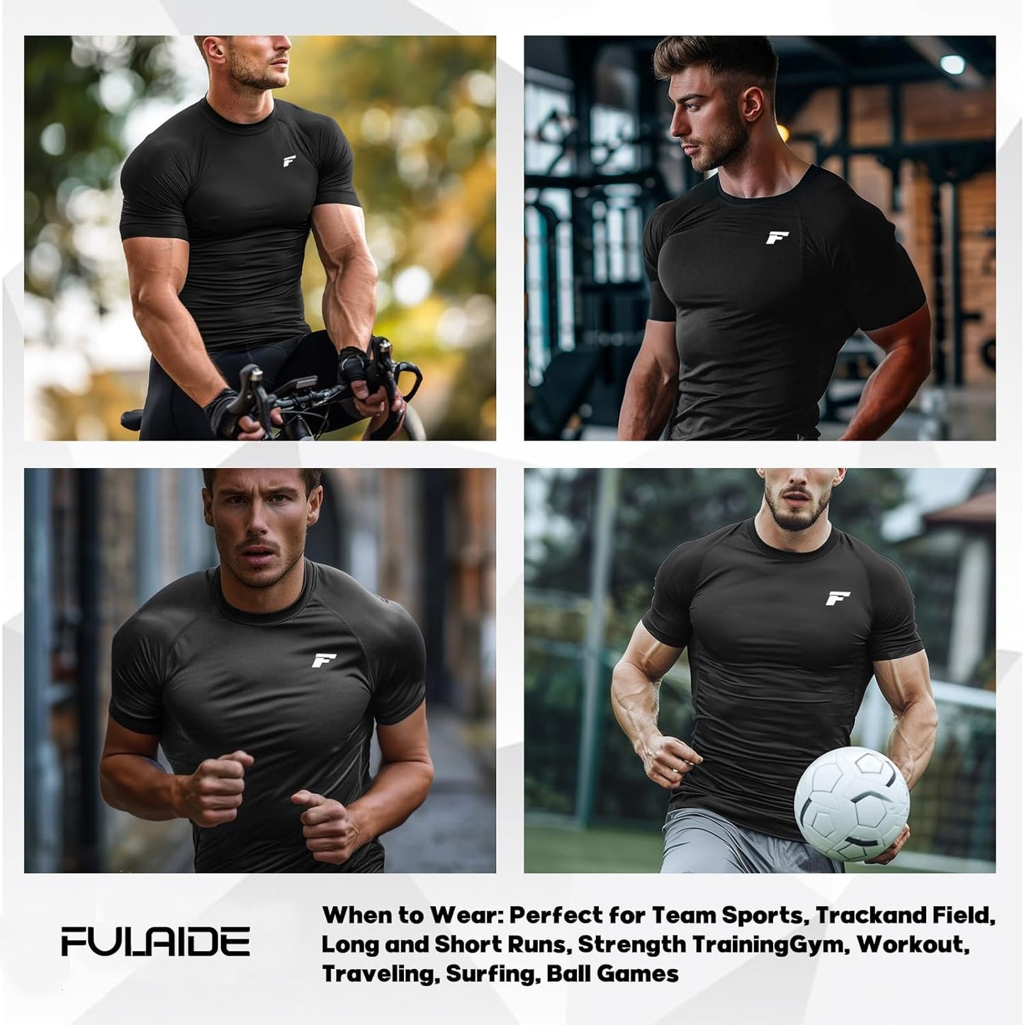 Men's Compression Quick Dry Short Shirts UPF 50+ UV Sun Protection Workout Undershirts Weatherproof Rash Guard