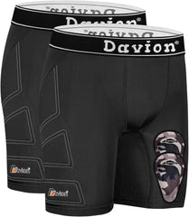 Davion® - 2 Packs Boys Baseball Sliding Padded Compression Shorts with 2 Athletic Cups Youth Underwear for Football, Lacrosse
