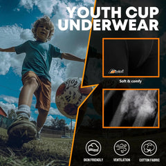 Davion® - 2-Pack Boys Underwear with 1 Soft Protective Athletic Cup Youth Briefs for Football, Baseball, Lacrosse