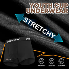 Davion® - 2-Pack Boys Underwear with 1 Soft Protective Athletic Cup Youth Briefs for Football, Baseball, Lacrosse