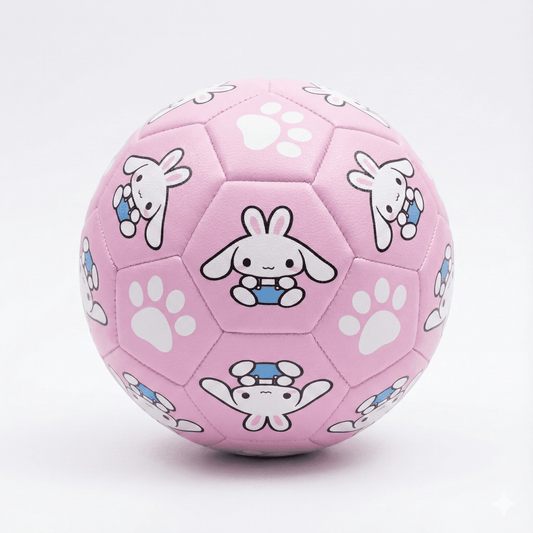 Cute Pink Bunny Kids Soccer Ball - Soft PU Leather Training Football for Toddlers & Girls (Size 3)